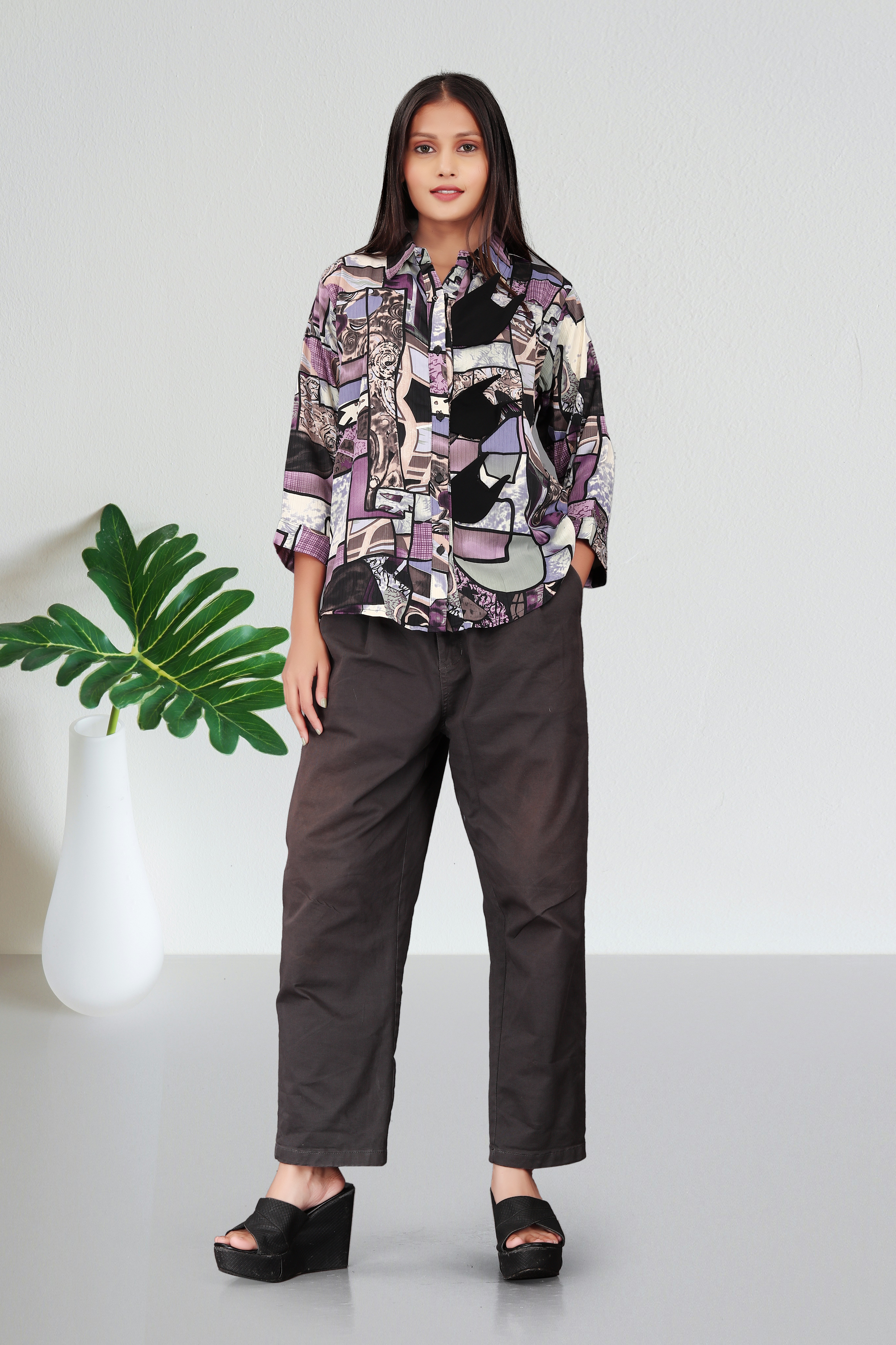 Women’s Abstract Print Button-Down Shirt | Oversized Casual Blouse